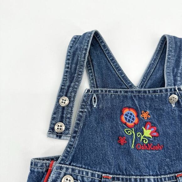 Oshkosh B’Gosh Y2K Baby Size 12 Mos. Embroider Flower Country Denim Bib Overalls - Picture 8 of 11